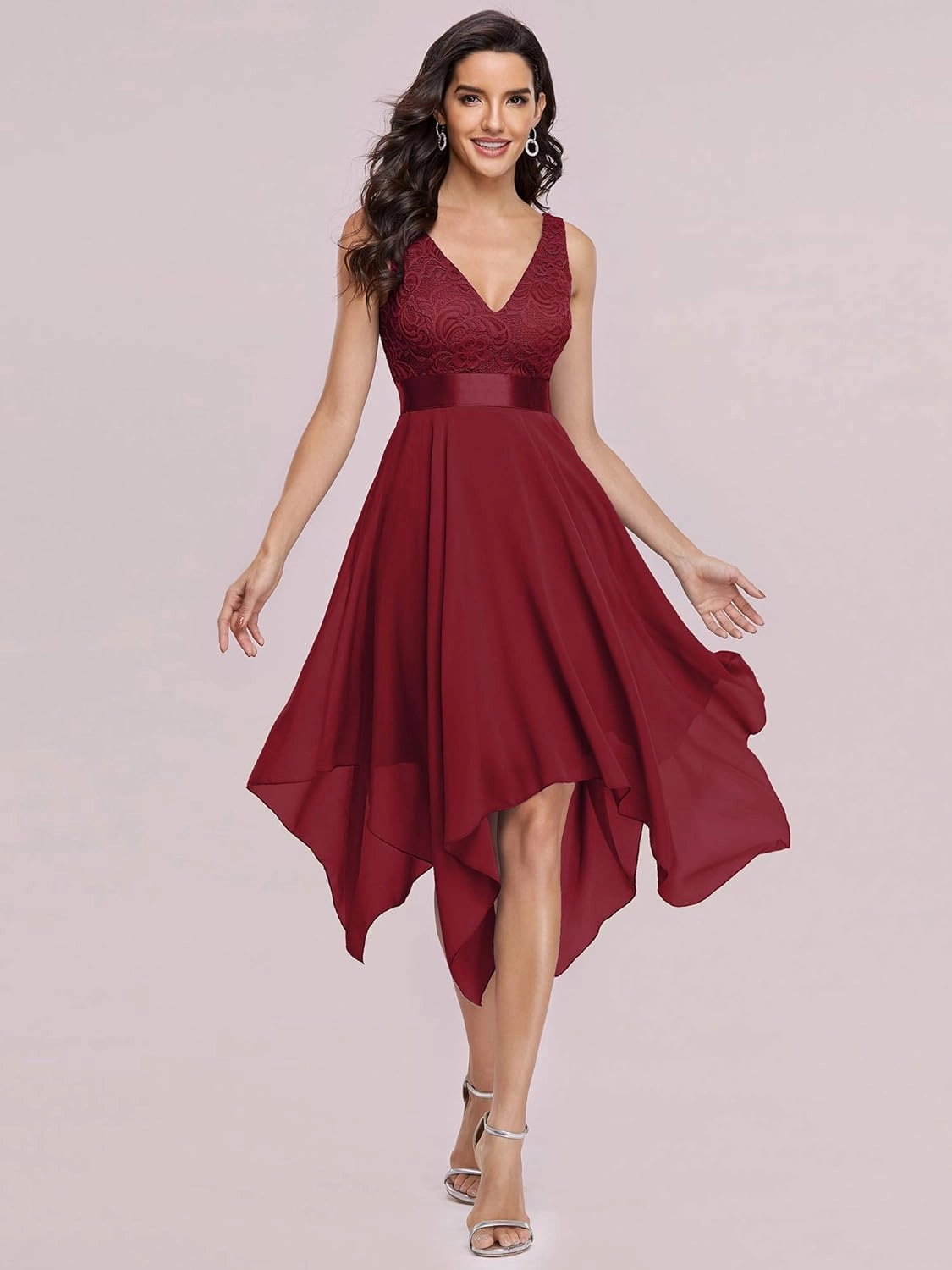 Ever-Pretty Women's Sexy V Neck Empire Waist Sleeveless Lace Chiffon Hi-Lo Cocktail Dress 00207-PH