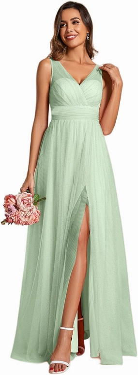 Ever-Pretty Women's Sleeveless V Neck A Line Glitter Floor Length Split Formal Dresses S0014