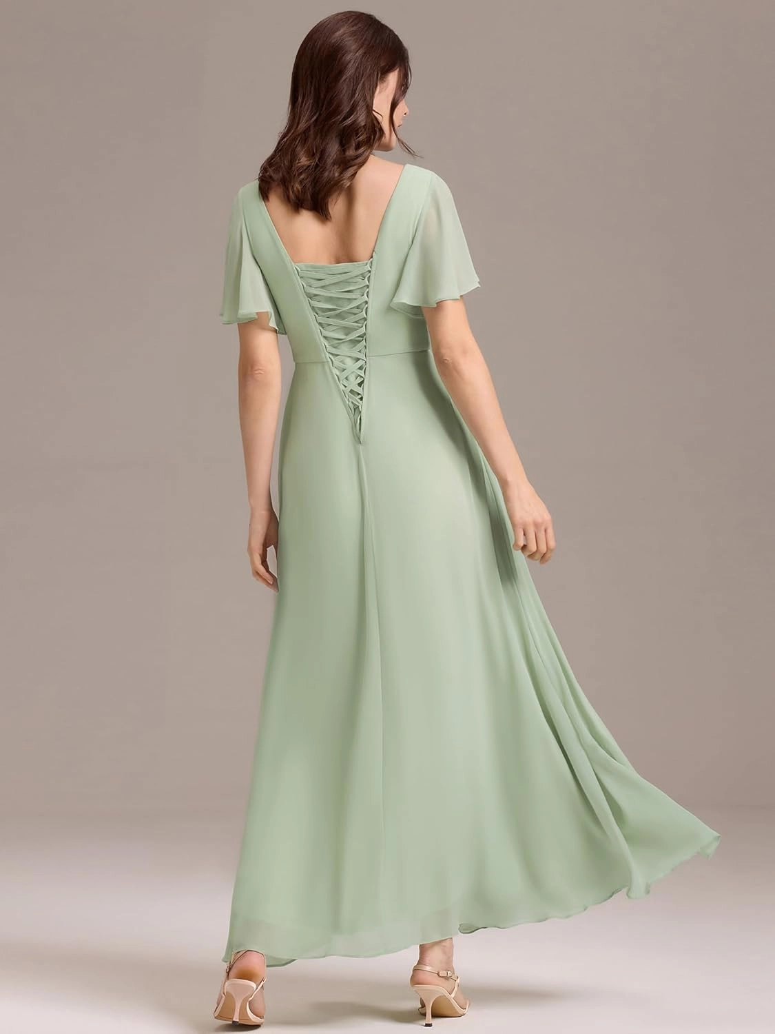 Ever-Pretty Women's Summer V Neck Chiffon Pleated Empire Waist Bandage Bridesmaid Dress with Pockets 02360