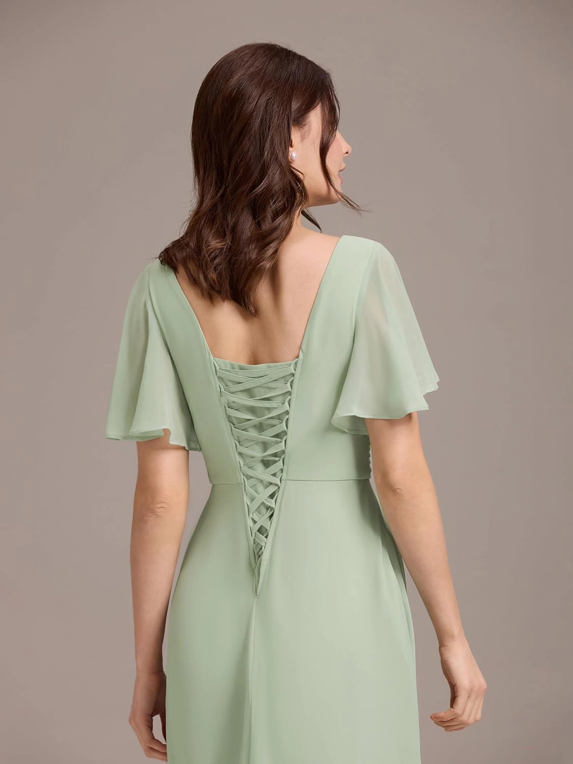 Ever-Pretty Women's Summer V Neck Chiffon Pleated Empire Waist Bandage Bridesmaid Dress with Pockets 02360