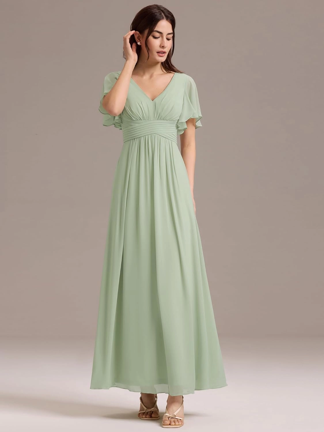 Ever-Pretty Women's Summer V Neck Chiffon Pleated Empire Waist Bandage Bridesmaid Dress with Pockets 02360