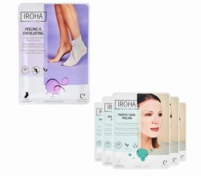 Exfoliating Foot Peeling Mask with Lavender, Treatment for Dry Skin, Removes Dead Skin & Calluses (1 Pair)   Glycolic Acid Sheet Face Mask, Skin Renewal & Brightening (5 masks) - Total Bundle 6 pieces