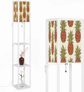Exotic Seamless Tropical Fruit Pineapples Food Repeating Abstract Floor Lamps with Shelves, Modern Standing Lamp Narrow Corner Display Bookshelf Lamp for Living Room, Bedroom, Office Decor
