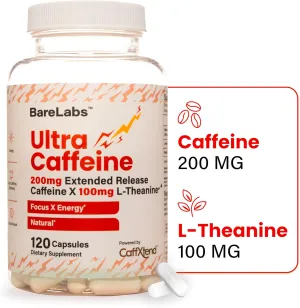 Extended Release Caffeine Pills   Caffeine L-Theanine - Focus & Energy Supplement - No Jitters, No Crash - Natural - 120 Capsules