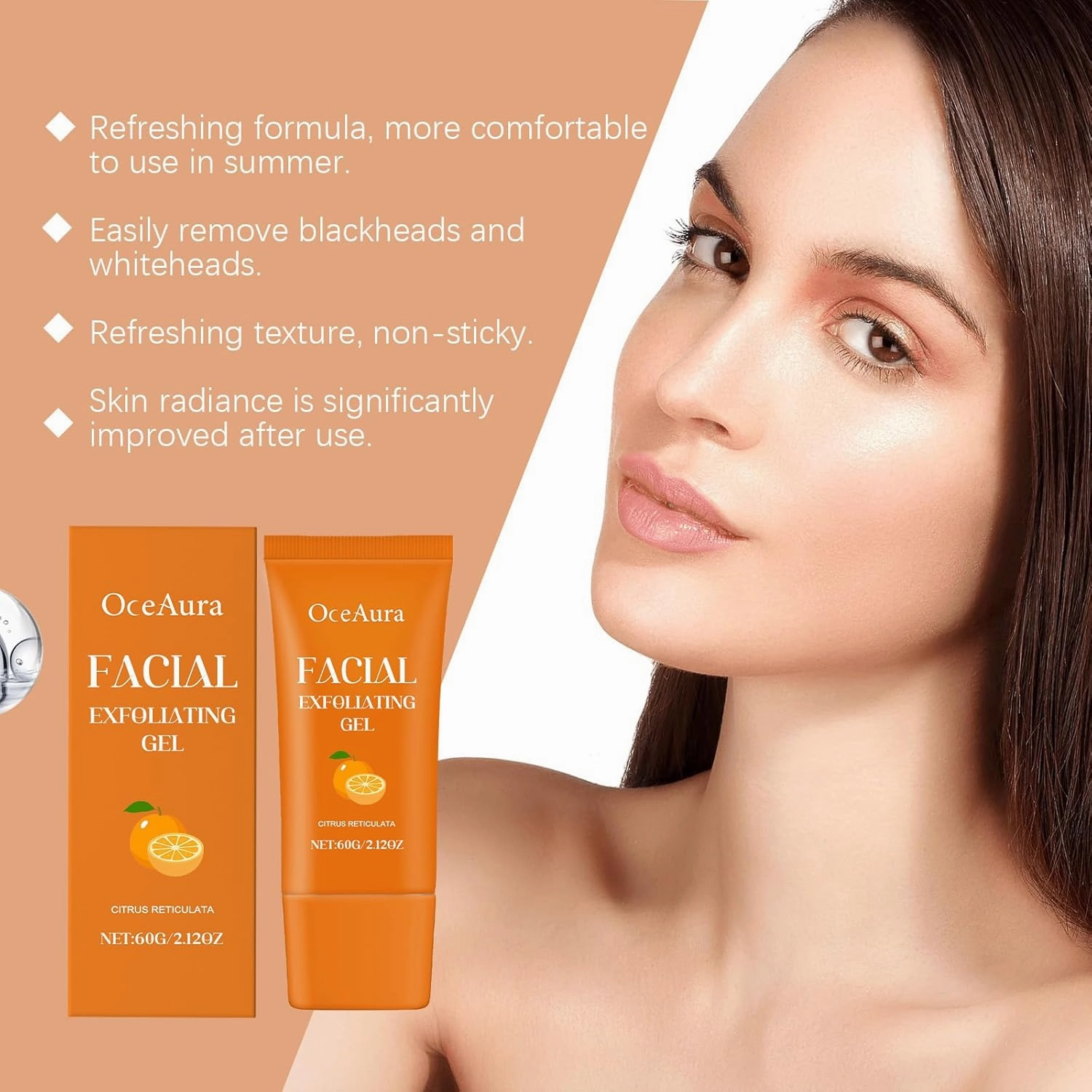 Facial Exfoliating Gel, Purifying Orange Exfoliating Gel for Face and Body Skin Repair, Orange Hydrating Facial Scrub, Moisturizing, Cleansing and Rejuvenating (2pcs, 1)