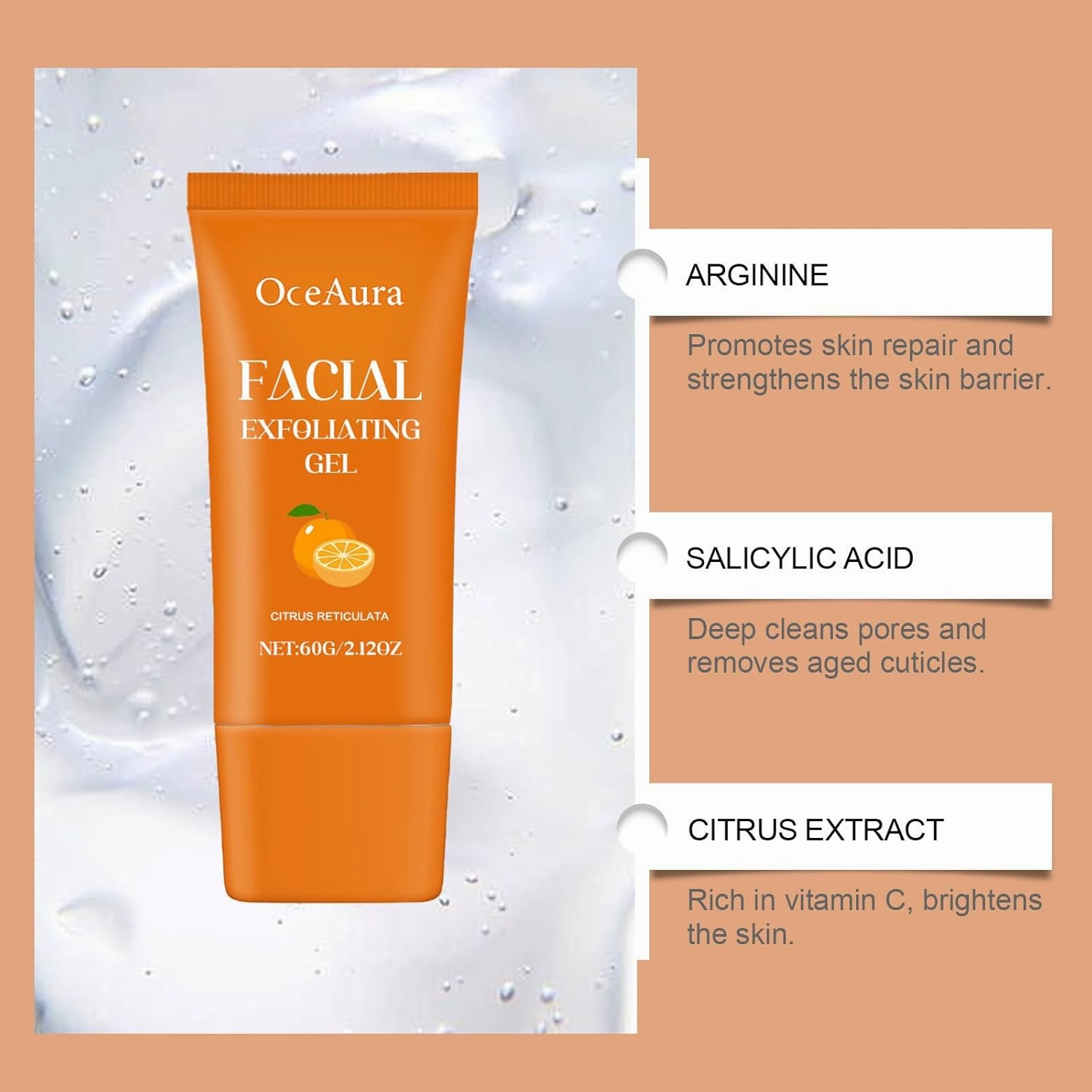Facial Exfoliating Gel, Purifying Orange Exfoliating Gel for Face and Body Skin Repair, Orange Hydrating Facial Scrub, Moisturizing, Cleansing and Rejuvenating (2pcs, 1)