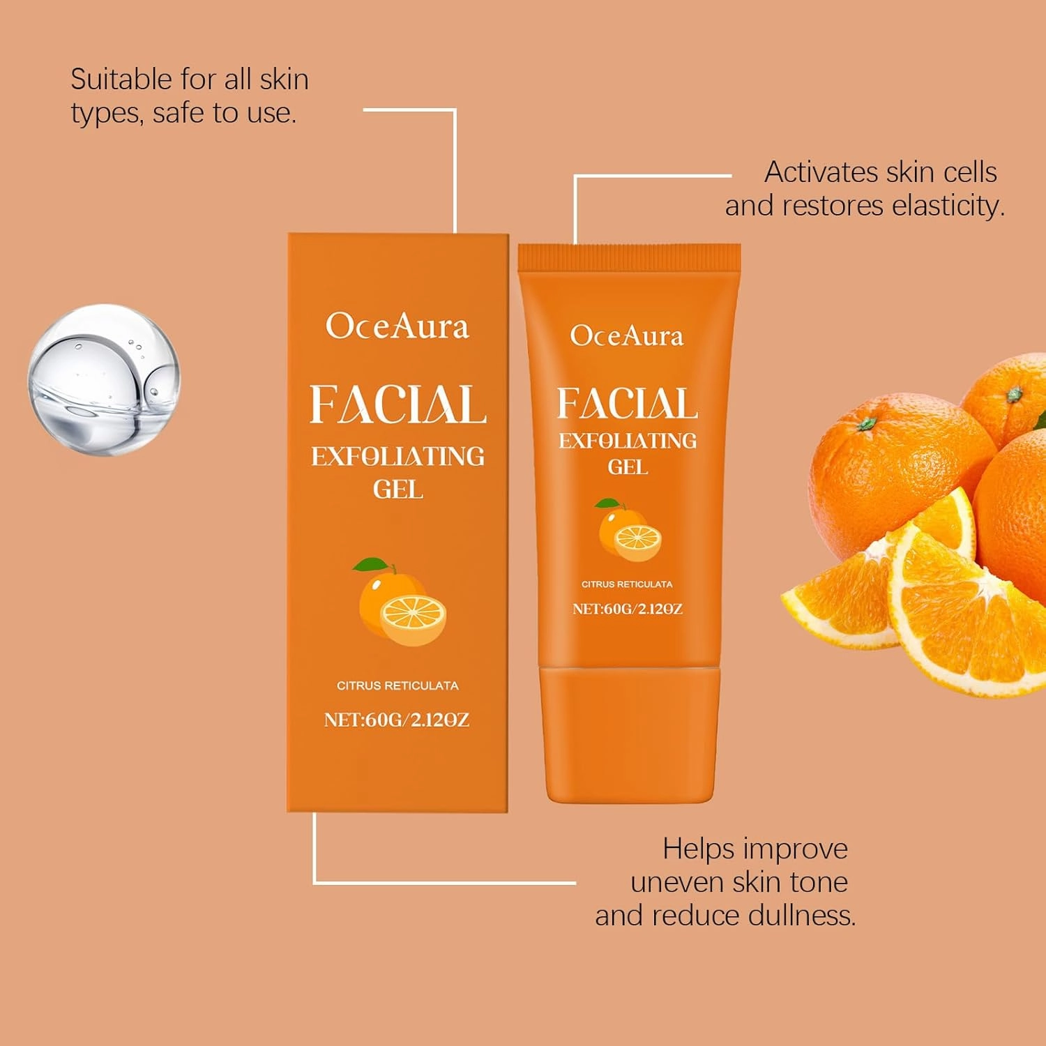 Facial Exfoliating Gel, Purifying Orange Exfoliating Gel for Face and Body Skin Repair, Orange Hydrating Facial Scrub, Moisturizing, Cleansing and Rejuvenating (2pcs, 1)