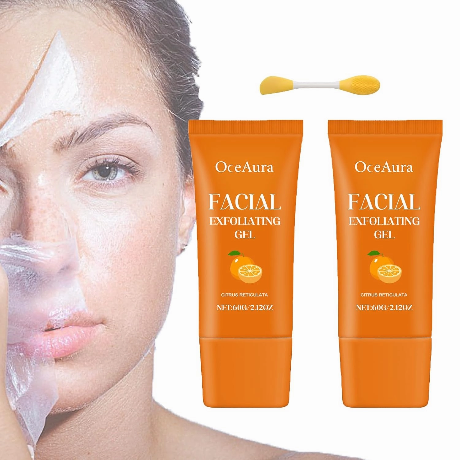 Facial Exfoliating Gel, Purifying Orange Exfoliating Gel for Face and Body Skin Repair, Orange Hydrating Facial Scrub, Moisturizing, Cleansing and Rejuvenating (2pcs, 1)