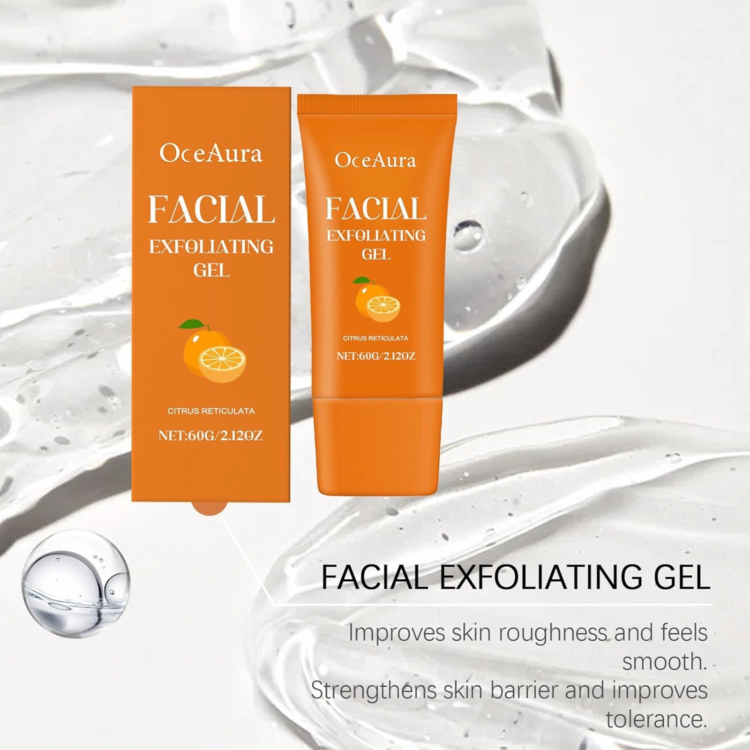Facial Exfoliating Gel, Purifying Orange Exfoliating Gel for Face and Body Skin Repair, Orange Hydrating Facial Scrub, Moisturizing, Cleansing and Rejuvenating (2pcs, 1)