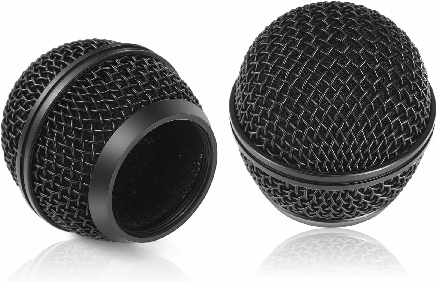 Facmogu 4PCS Black Microphone Ball Head Mesh Grill, SM58 Style Brushed Nickel Replacement Microphone Grille Head with Inner Foam, Mic Grill Replacement Compatible with SM58 SM58S SM58LC BETA58 BETA58A