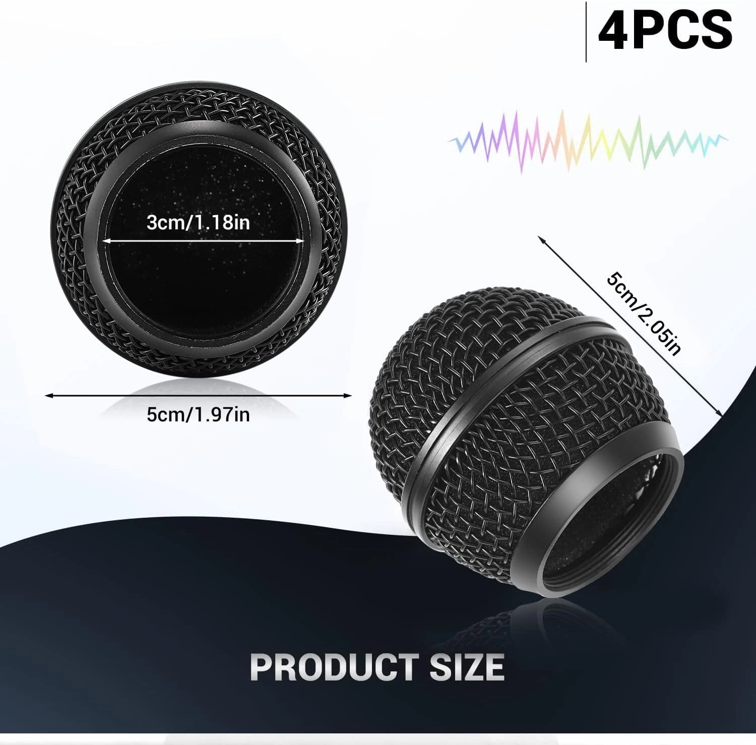 Facmogu 4PCS Black Microphone Ball Head Mesh Grill, SM58 Style Brushed Nickel Replacement Microphone Grille Head with Inner Foam, Mic Grill Replacement Compatible with SM58 SM58S SM58LC BETA58 BETA58A