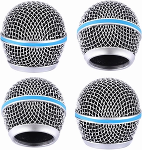 Facmogu Beta58A Steel Mesh Microphone Grill Head, Blue Microphone Grille Replacement Head for DIY Parts Accessory, Mic Replacement Grill Cover Built in Foam Filter, Mic Grilles Head for SM58 SM58S