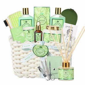 Father's Day Gift Set, Spa Gift Set for Women & Men, 15pcs Spa Basket Set -Tea Tree Scented- includes Body Wash, Parfume Lotion, Bubble Bath, Bath Soak, Manicure Set, Gifts for Dad, Birthday Gifts