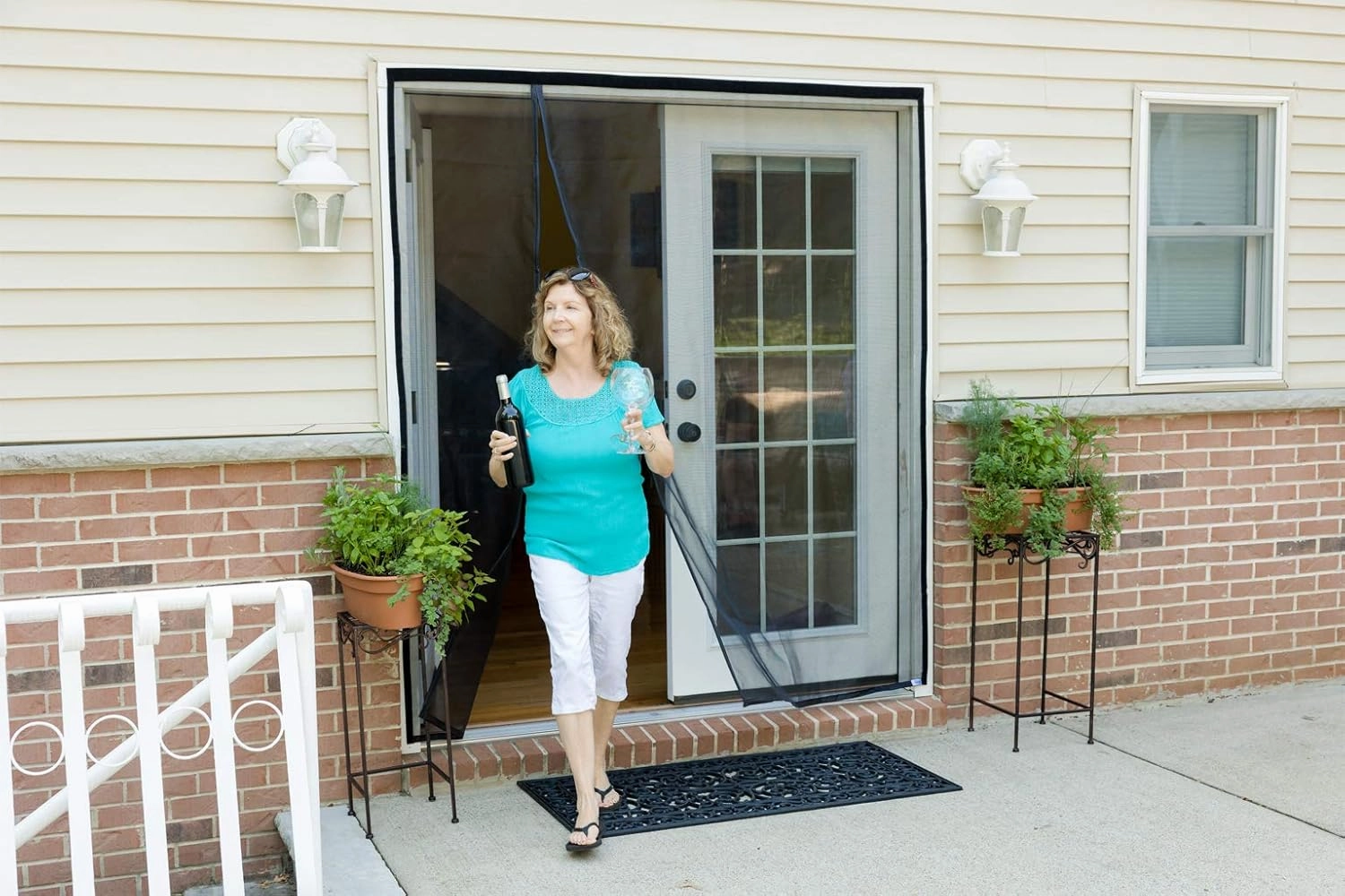 Fenestrelle Magnetic Screen Door for French & Sliding Door, Large Pet & Kids, Keep Bugs Out, Heavy Fiberglass Mesh, Self Closing Continuous Magnetic Seal (Fits Door Size 70"x80", Black Trim)