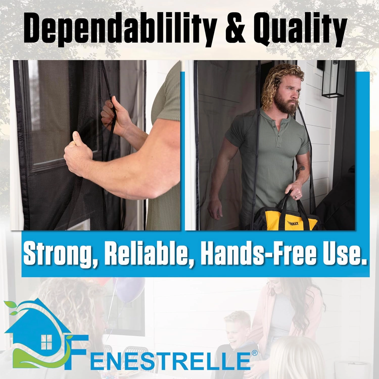 Fenestrelle Magnetic Screen Door for Standard, French & Sliding Door, Large Pet & Kids, Keep Bugs Out, Heavy Fiberglass Mesh, Self Closing Continuous Magnetic Seal (Fits Door Size 37"x80", White Trim)