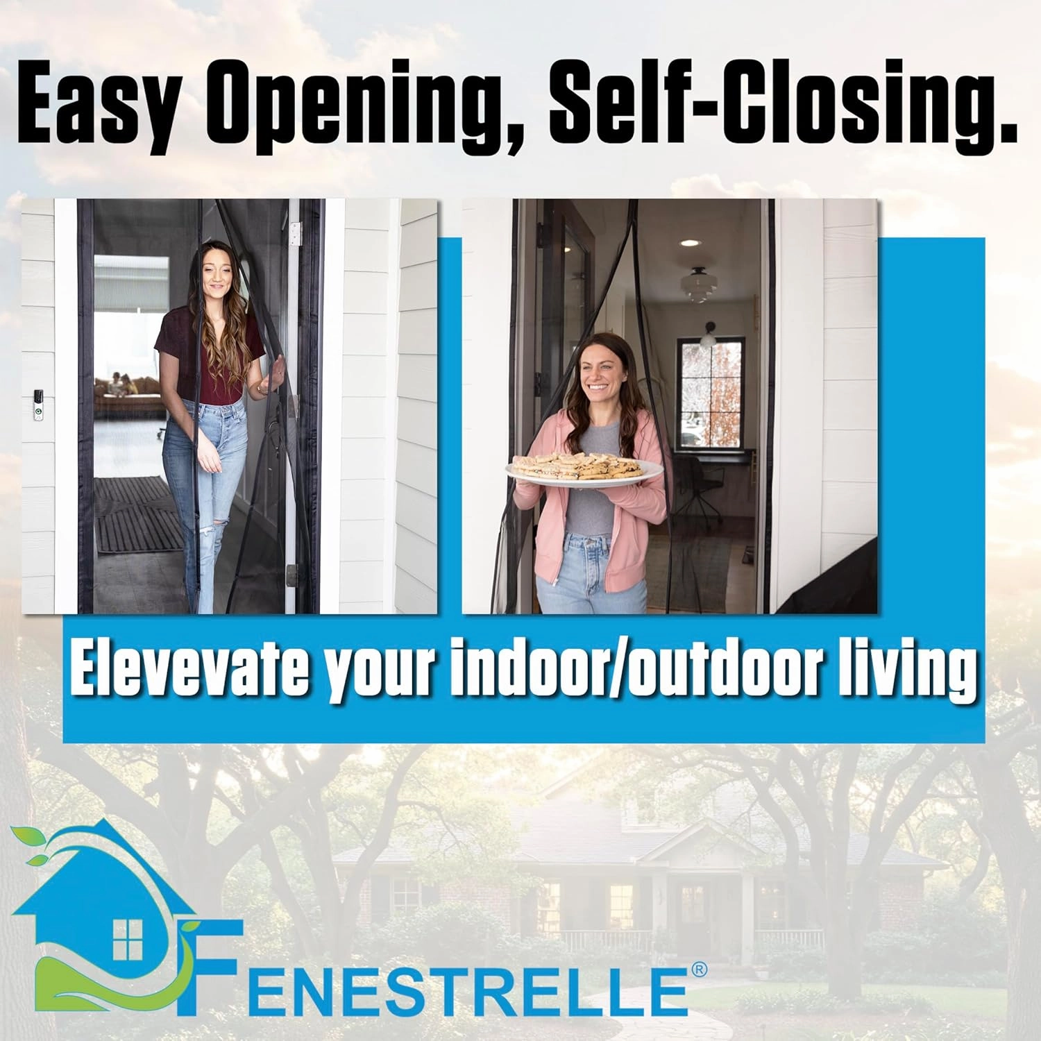 Fenestrelle Magnetic Screen Door for Standard, French & Sliding Door, Large Pet & Kids, Keep Bugs Out, Heavy Fiberglass Mesh, Self Closing Continuous Magnetic Seal (Fits Door Size 37"x80", White Trim)