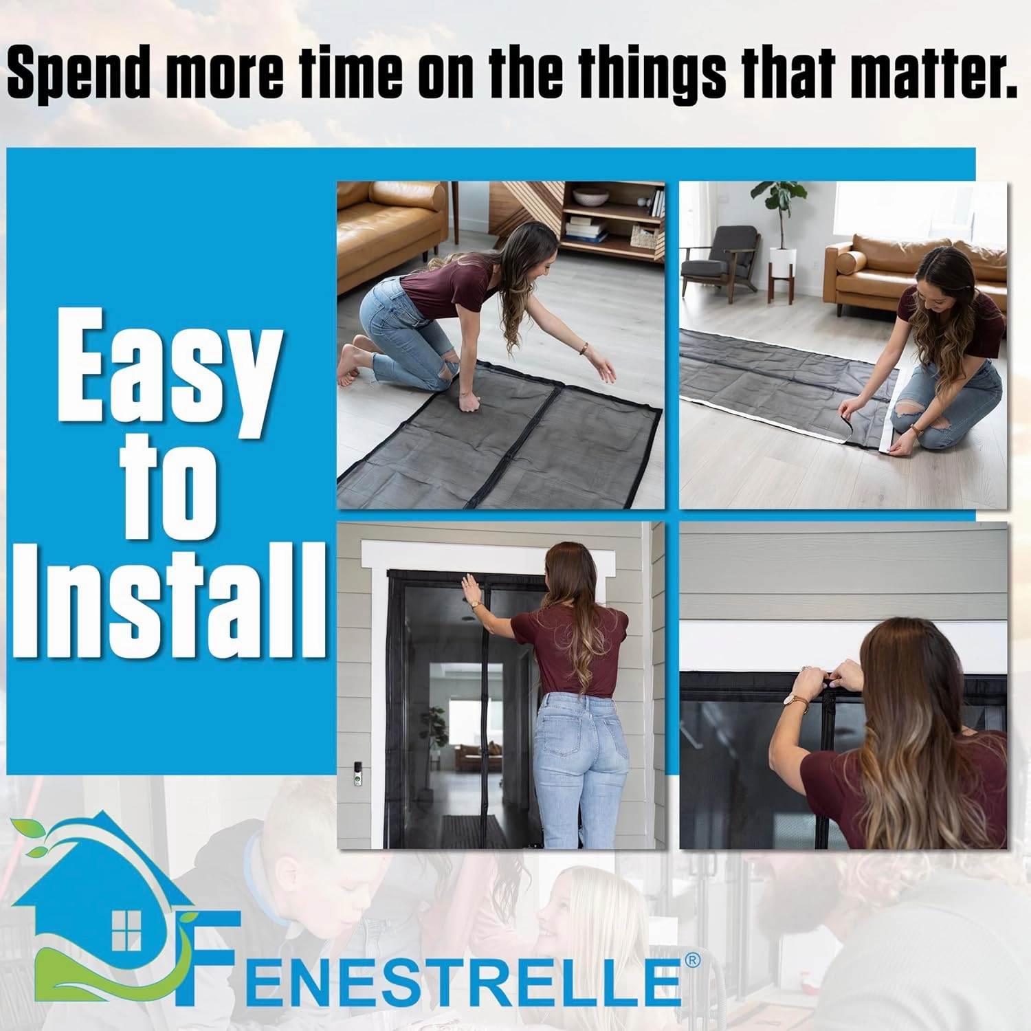 Fenestrelle Magnetic Screen Door for Standard, French & Sliding Door, Large Pet & Kids, Keep Bugs Out, Heavy Fiberglass Mesh, Self Closing Continuous Magnetic Seal (Fits Door Size 37"x80", White Trim)