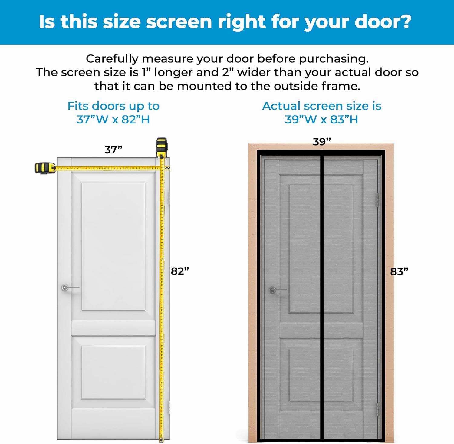 Fenestrelle Magnetic Screen Door for Standard, French & Sliding Door, Large Pet & Kids, Keep Bugs Out, Heavy Fiberglass Mesh, Self Closing Continuous Magnetic Seal (Fits Door Size 37"x80", White Trim)