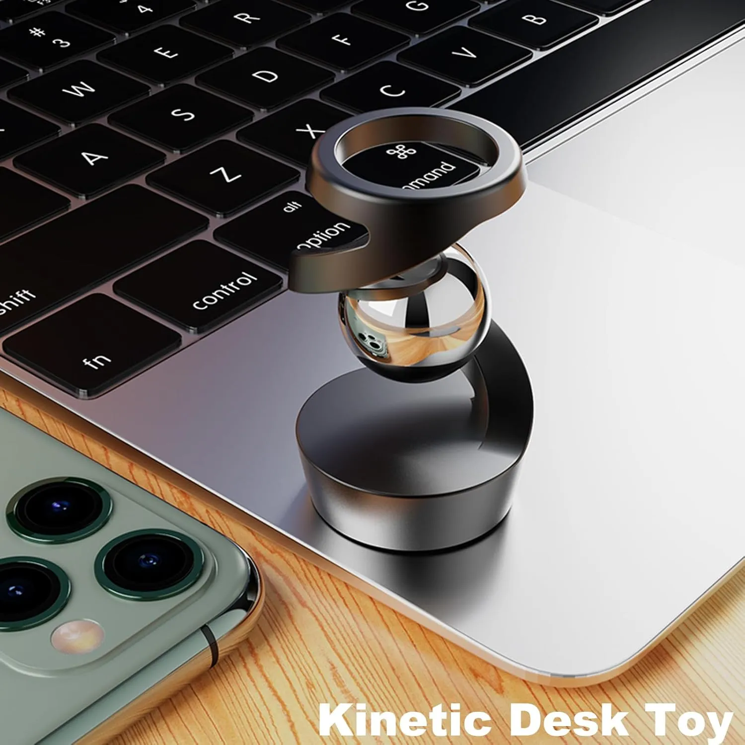Fidget Toys for Adults, Gravity Defying Kinetic Desk Toy, Metal Fidget Spinner Toy, Balance Desk Toys for Office for Adult for Party Favors, Birthday (Black-Silver Ball)