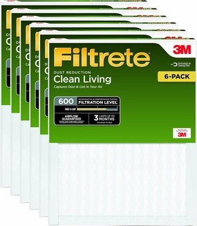 Filtrete DR04-6PK-2E Clean Living Dust Reduction AC Furnace Air Filter, MPR 600, 14 x 25 x 1-Inches, 6-Pack, 6 Count (Pack of 1), No Color