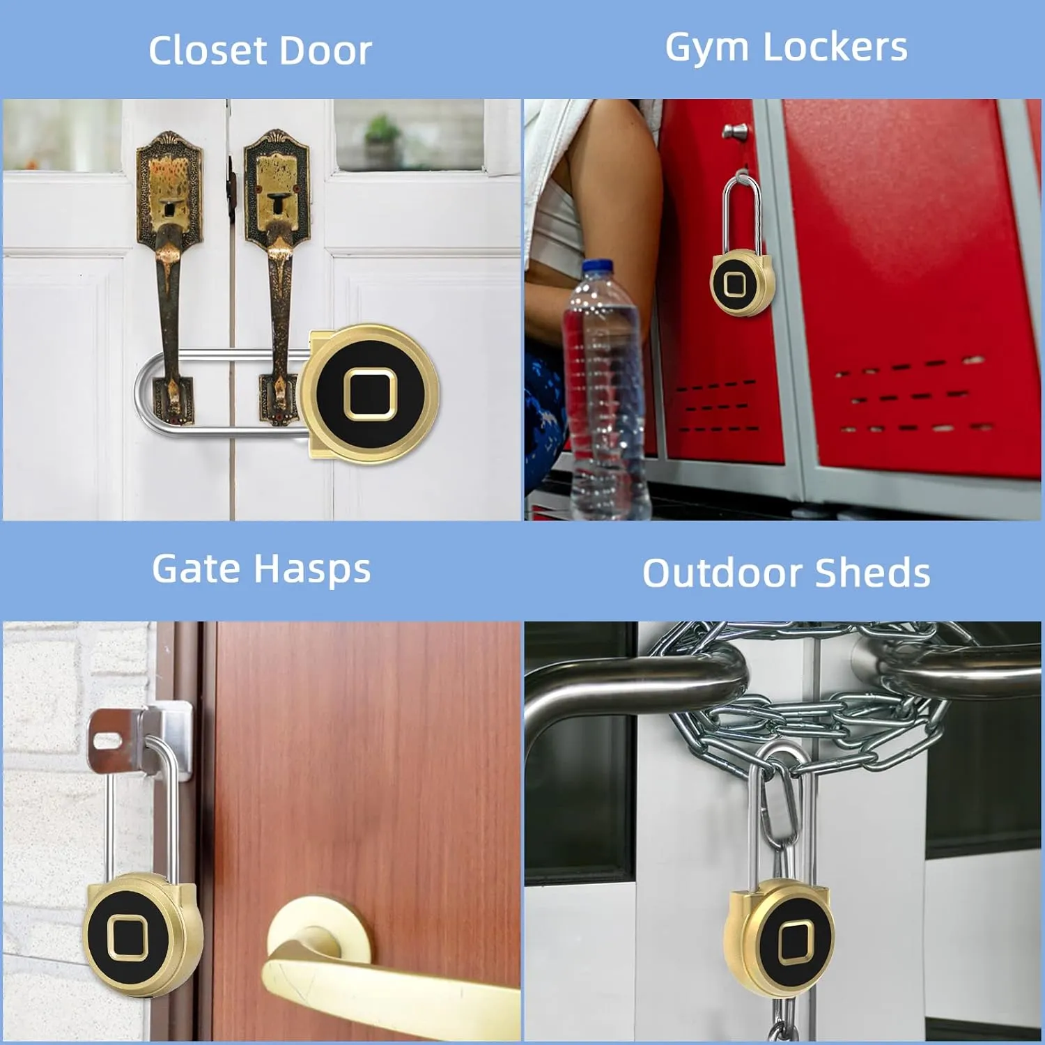 Fingerprint Padlock eLinkSmart Long Padlock with 45MM Shackle Weatherproof 1000 App User Combination Locker Lock for Gym Locker Fence Garden Cupboard Cabinet Gold