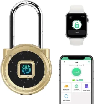 Fingerprint Padlock eLinkSmart Long Padlock with 45MM Shackle Weatherproof 1000 App User Combination Locker Lock for Gym Locker Fence Garden Cupboard Cabinet Gold