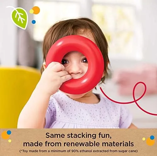 Fisher-Price Baby Stacking Toy Rock-A-Stack Rings with Roly-Poly Base for Ages 6  Months, Made with Plant-Based Materials
