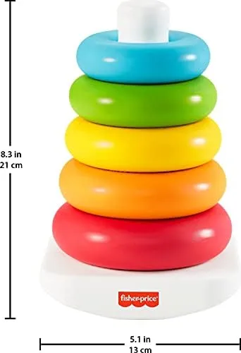 Fisher-Price Baby Stacking Toy Rock-A-Stack Rings with Roly-Poly Base for Ages 6  Months, Made with Plant-Based Materials