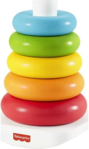Fisher-Price Baby Stacking Toy Rock-A-Stack Rings with Roly-Poly Base for Ages 6  Months, Made with Plant-Based Materials