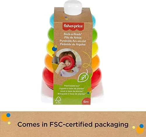 Fisher-Price Baby Stacking Toy Rock-A-Stack Rings with Roly-Poly Base for Ages 6  Months, Made with Plant-Based Materials