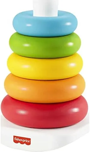 Fisher-Price Baby Stacking Toy Rock-A-Stack Rings with Roly-Poly Base for Ages 6  Months, Made with Plant-Based Materials