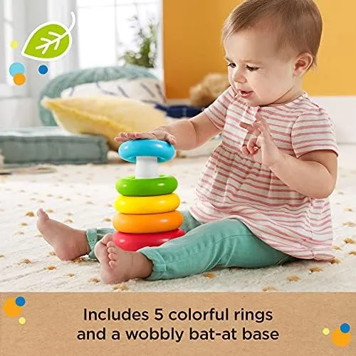 Fisher-Price Baby Stacking Toy Rock-A-Stack Rings with Roly-Poly Base for Ages 6  Months, Made with Plant-Based Materials