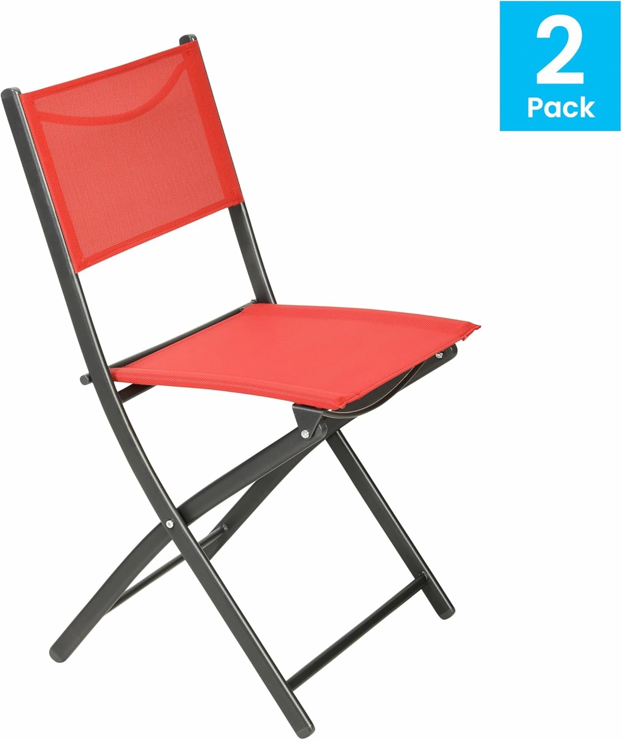 Flash Furniture Brazos Commercial Indoor-Outdoor Folding Chairs, Flex Comfort Backs/Seats, Metal Frames, Portable Lightweight Foldable Design, Set of 2, Red/Black