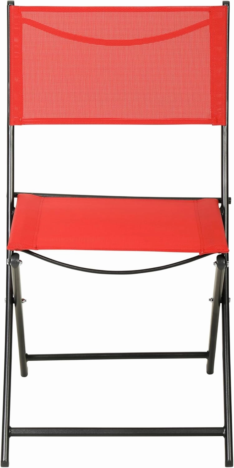 Flash Furniture Brazos Commercial Indoor-Outdoor Folding Chairs, Flex Comfort Backs/Seats, Metal Frames, Portable Lightweight Foldable Design, Set of 2, Red/Black