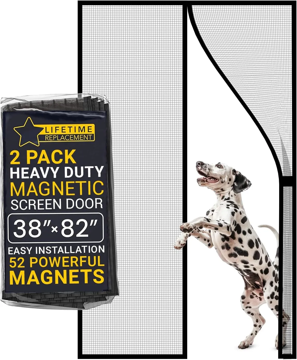 Flux Phenom The Magnetic Screen Door 38x82 Inch – Easy Install, Strong Magnet Strength, Self-Sealing Mesh, Pet Tested, Hands-Free Entry, Door Screen Magnetic Closure - Pack of 2
