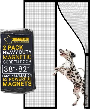Flux Phenom The Magnetic Screen Door 38x82 Inch – Easy Install, Strong Magnet Strength, Self-Sealing Mesh, Pet Tested, Hands-Free Entry, Door Screen Magnetic Closure - Pack of 2