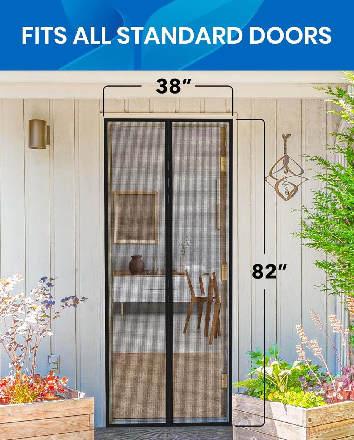 Flux Phenom Upgraded Screen Door Mesh 38x82 Inch – Easy Install, Strong Magnet Strength, Pet Tested, Hands-Free Entry, Door Screen Magnetic Closure, Keeps Bugs Out