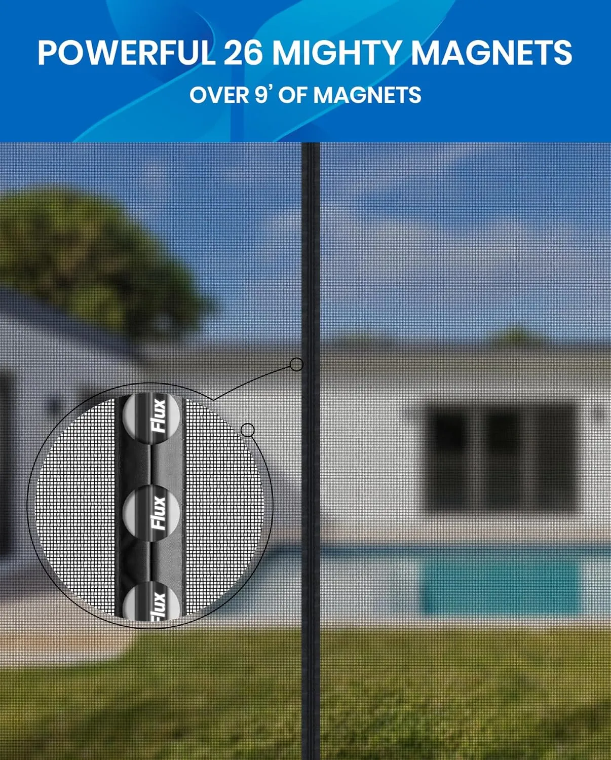 Flux Phenom Upgraded Screen Door Mesh 38x82 Inch – Easy Install, Strong Magnet Strength, Pet Tested, Hands-Free Entry, Door Screen Magnetic Closure, Keeps Bugs Out