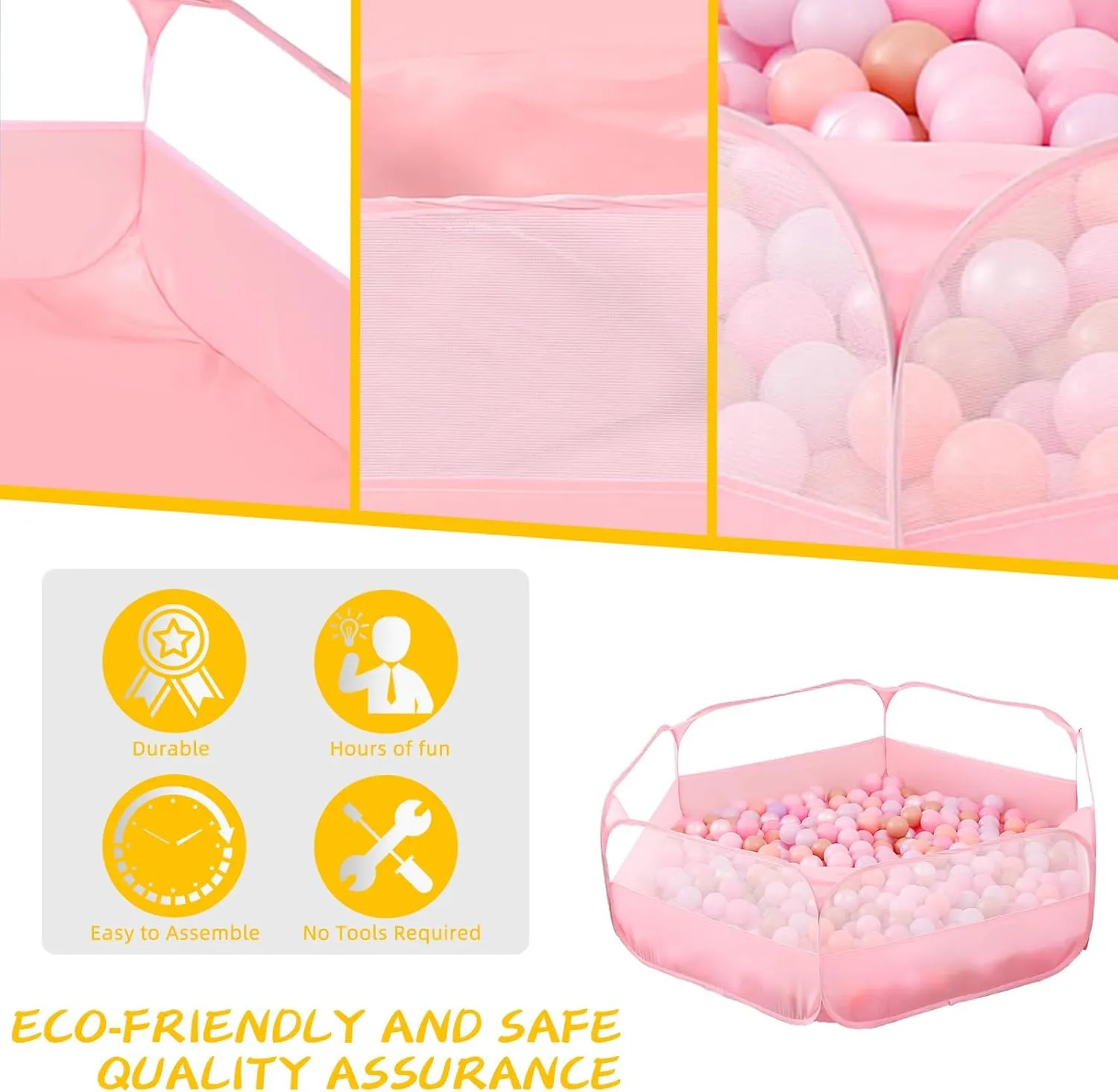 Foldable Ball Pit for Toddlers, Large Pop Up Ball Pits Kids Play Tent Crawl Playpen Ball Pool Playhouse Playpen with Storage Bag, for Boys Girls Dogs Cats Ferrets Indoor Outdoor, Light Pink