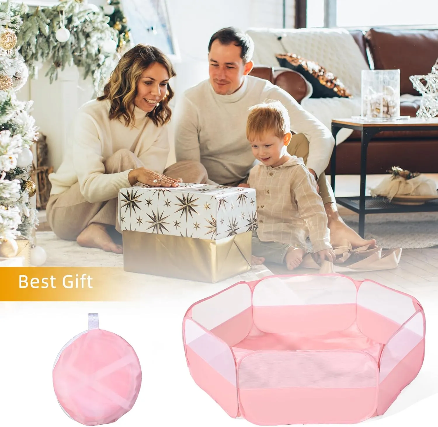 Foldable Ball Pit for Toddlers, Large Pop Up Ball Pits Kids Play Tent Crawl Playpen Ball Pool Playhouse Playpen with Storage Bag, for Boys Girls Dogs Cats Ferrets Indoor Outdoor, Light Pink