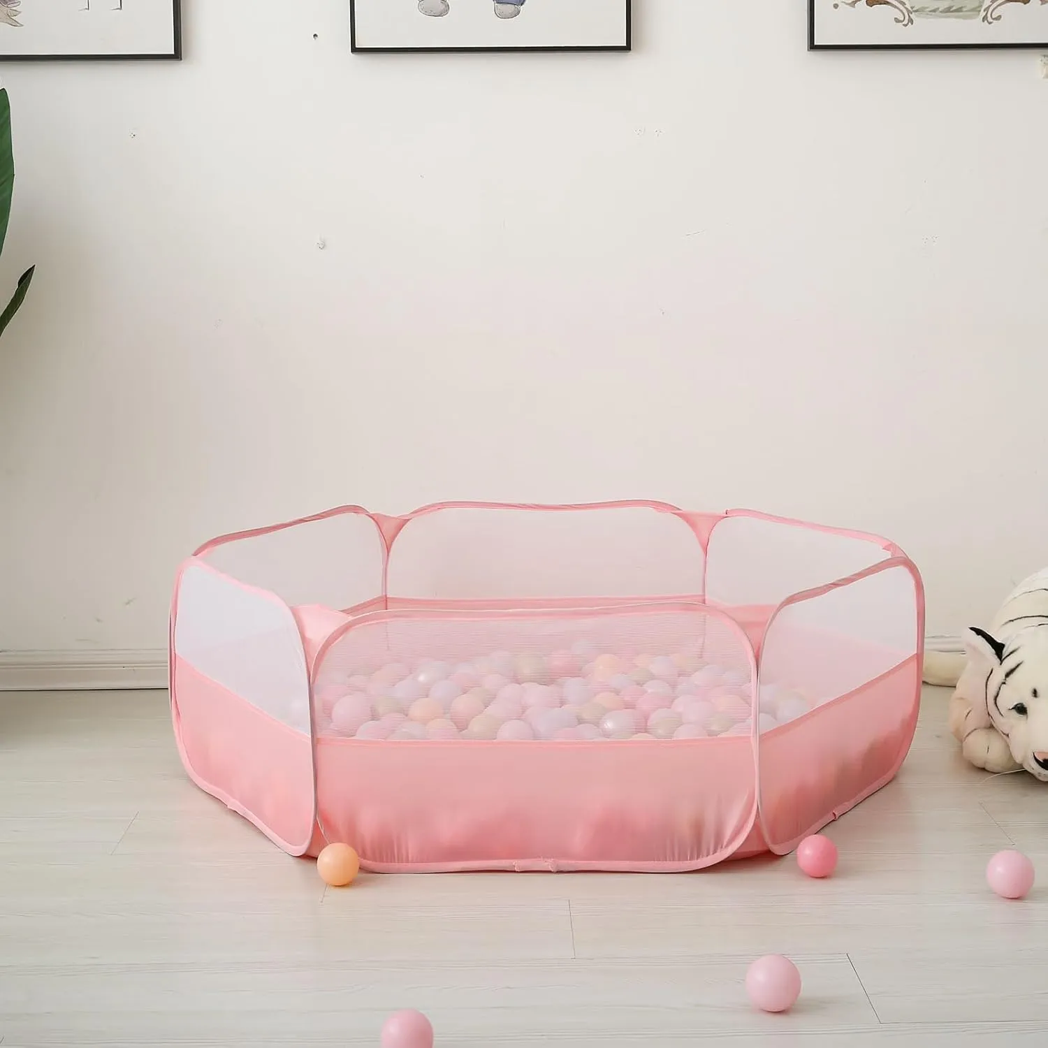 Foldable Ball Pit for Toddlers, Large Pop Up Ball Pits Kids Play Tent Crawl Playpen Ball Pool Playhouse Playpen with Storage Bag, for Boys Girls Dogs Cats Ferrets Indoor Outdoor, Light Pink