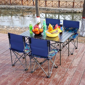 Folding Camping Table with 4 Foldable Chairs Set - Indoor Home Outdoor Garden Party BBQ Picnic Beach Portable Furniture,Black
