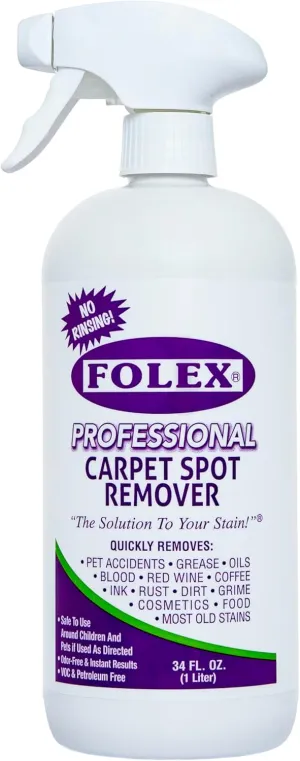 FOLEX Professional Carpet Cleaner Spray, Spot Cleaner for Carpet and Upholstery, Pet Spot Remover, 34OZ