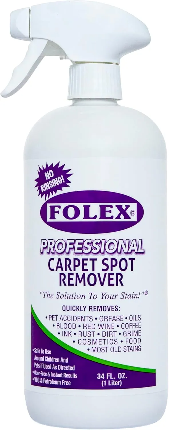 FOLEX Professional Carpet Cleaner Spray, Spot Cleaner for Carpet and Upholstery, Pet Spot Remover, 34OZ