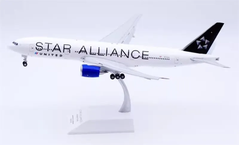 for JC Wings for United Airlines for Boeing B777-200ER N218UA Star Alliance Flaps Down 1:200 Aircraft Pre-Built Model