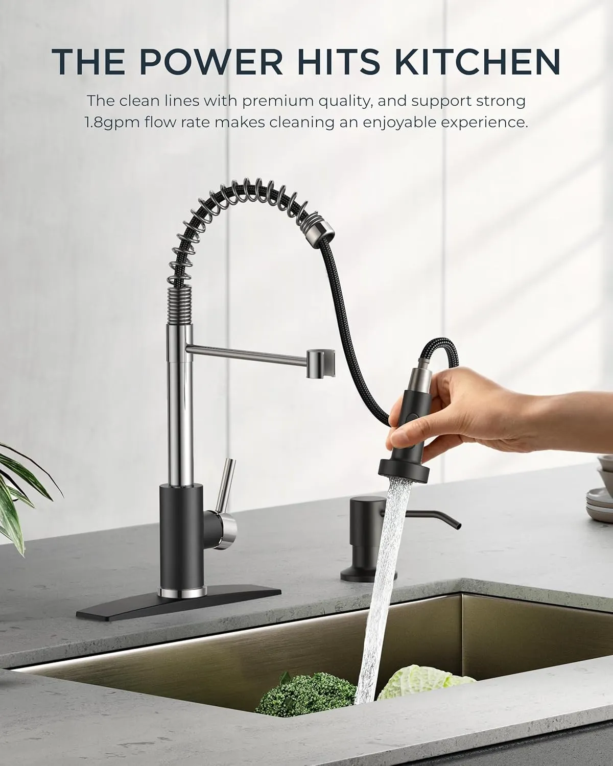 FORIOUS Kitchen Faucets with Pull Down Sprayer, Stainless Steel Commercial Single Handle Classic Spring Pull Out Sink Faucet for Farmhouse Camper Laundry Utility Room, Black Chrome