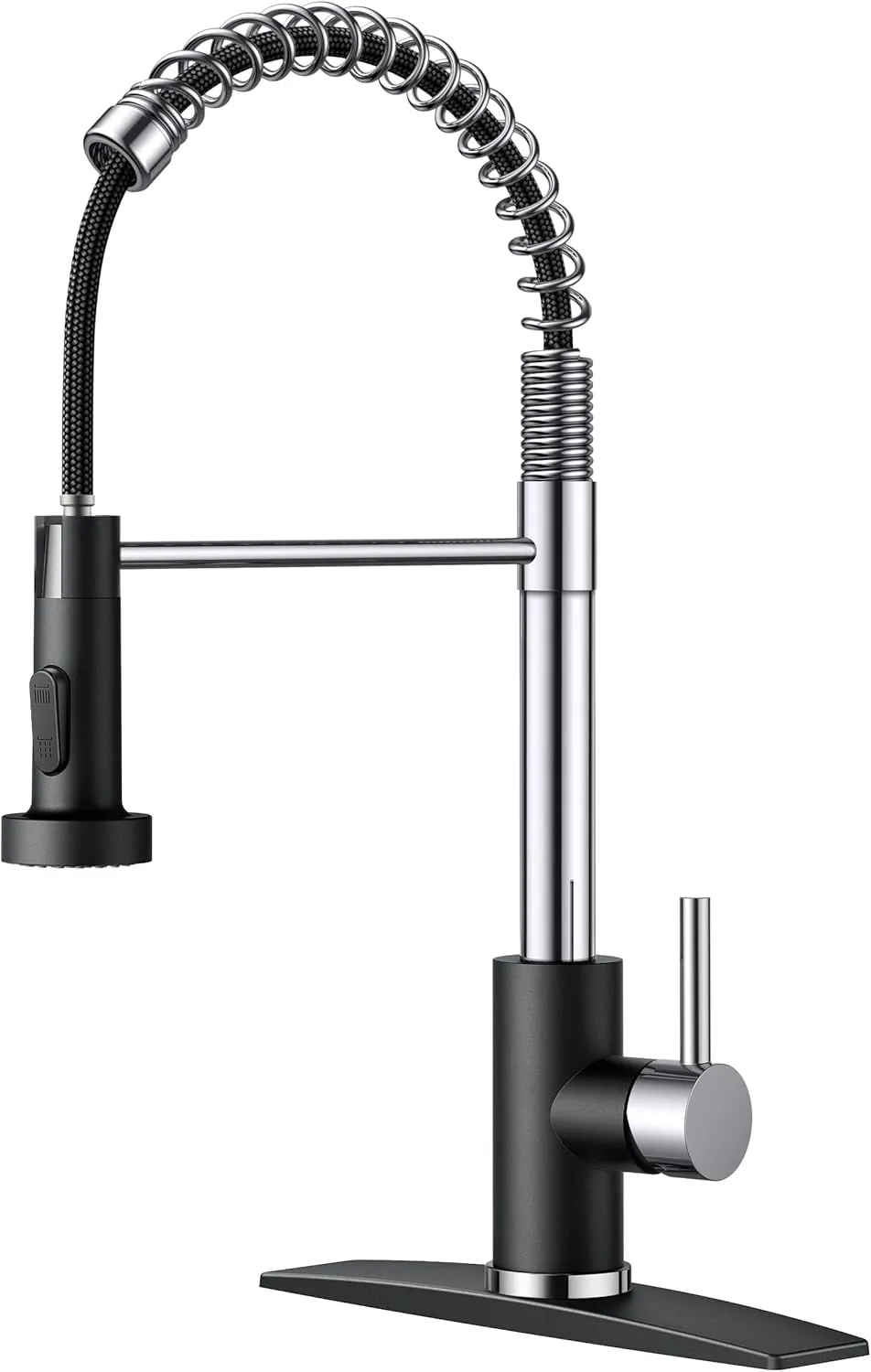 FORIOUS Kitchen Faucets with Pull Down Sprayer, Stainless Steel Commercial Single Handle Classic Spring Pull Out Sink Faucet for Farmhouse Camper Laundry Utility Room, Black Chrome