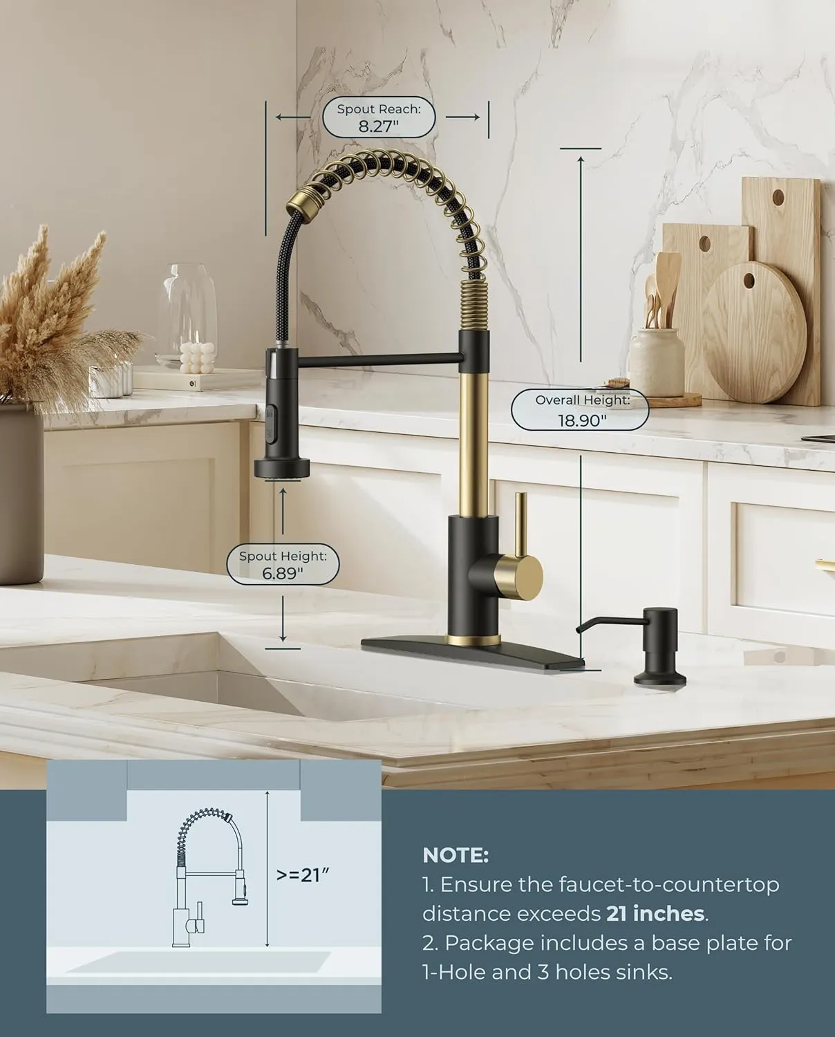 FORIOUS Kitchen Faucets with Pull Down Sprayer, Stainless Steel Commercial Single Handle Classic Spring Pull Out Sink Faucet for Farmhouse Camper Laundry Utility Room, Black Gold