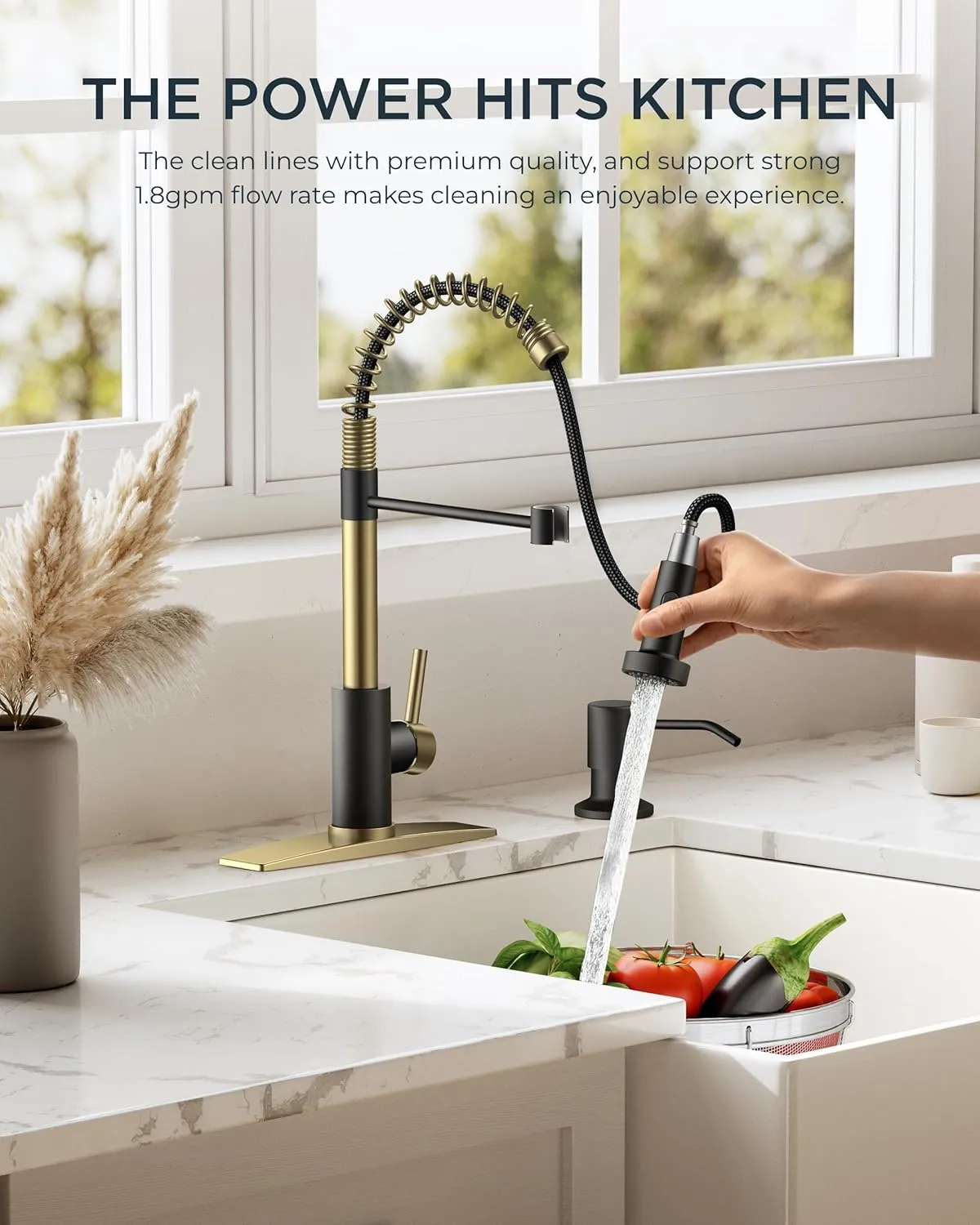 FORIOUS Kitchen Faucets with Pull Down Sprayer, Stainless Steel Commercial Single Handle Classic Spring Pull Out Sink Faucet for Farmhouse Camper Laundry Utility Room, Black Gold