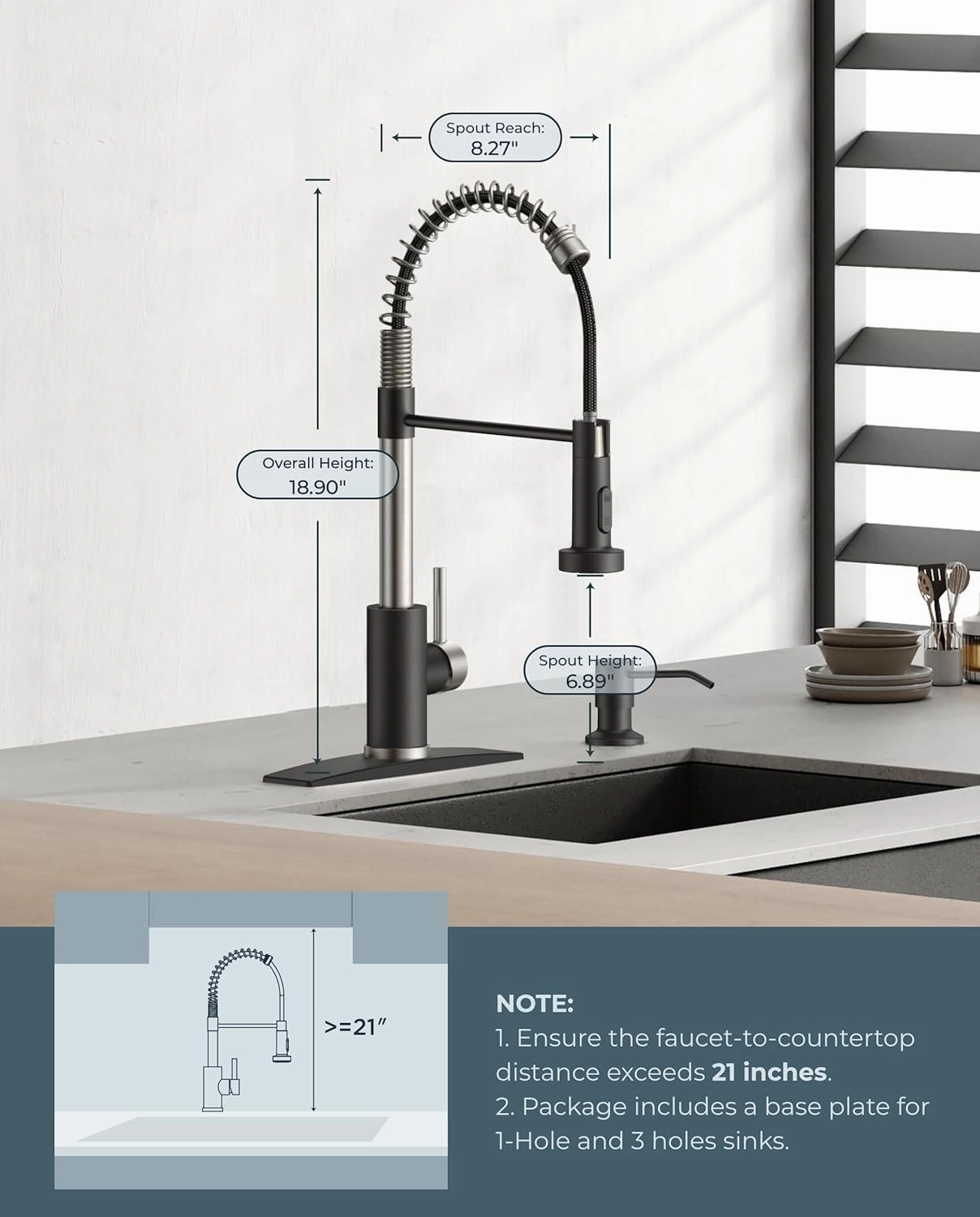 FORIOUS Kitchen Faucets with Pull Down Sprayer, Stainless Steel Commercial Single Handle Classic Spring Pull Out Sink Faucet for Farmhouse Camper Laundry Utility Room, Black Brushed